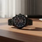 GENOA TIME V2 Miyota 2115 Quartz 3ATM WR Dragon Pattern & Crystal Dial & Black Case Mens Watch with Black Stainless Steel Strap