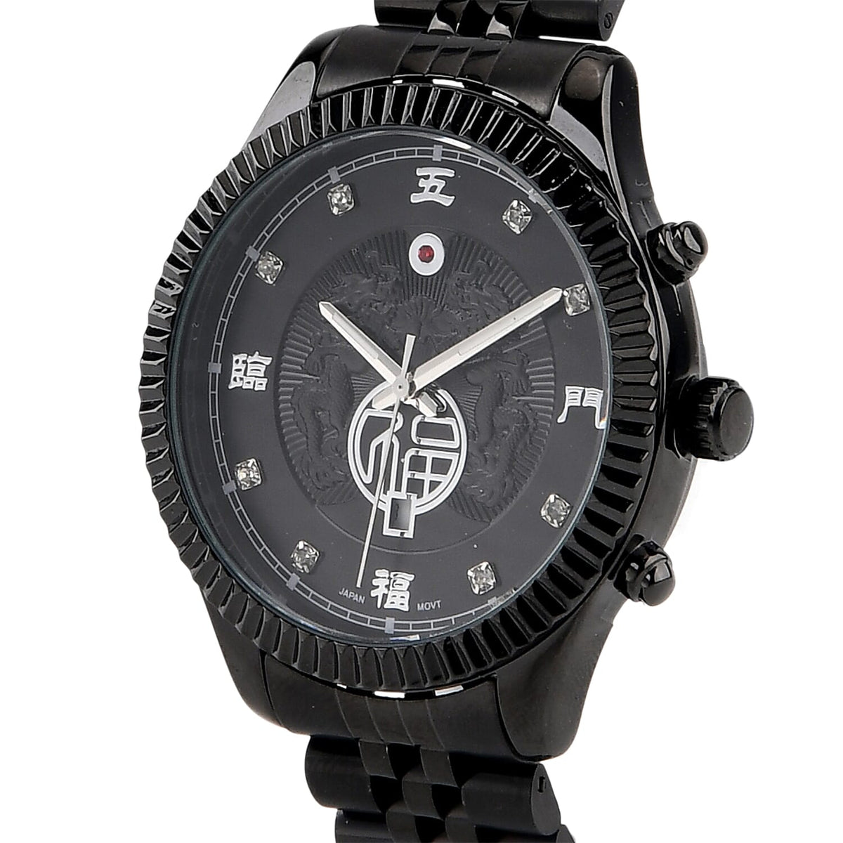 GENOA TIME V2 Miyota 2115 Quartz 3ATM WR Dragon Pattern &amp; Crystal Dial &amp; Black Case Mens Watch with Black Stainless Steel Strap V32519672 4