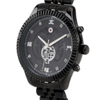 GENOA TIME V2 Miyota 2115 Quartz 3ATM WR Dragon Pattern & Crystal Dial & Black Case Mens Watch with Black Stainless Steel Strap