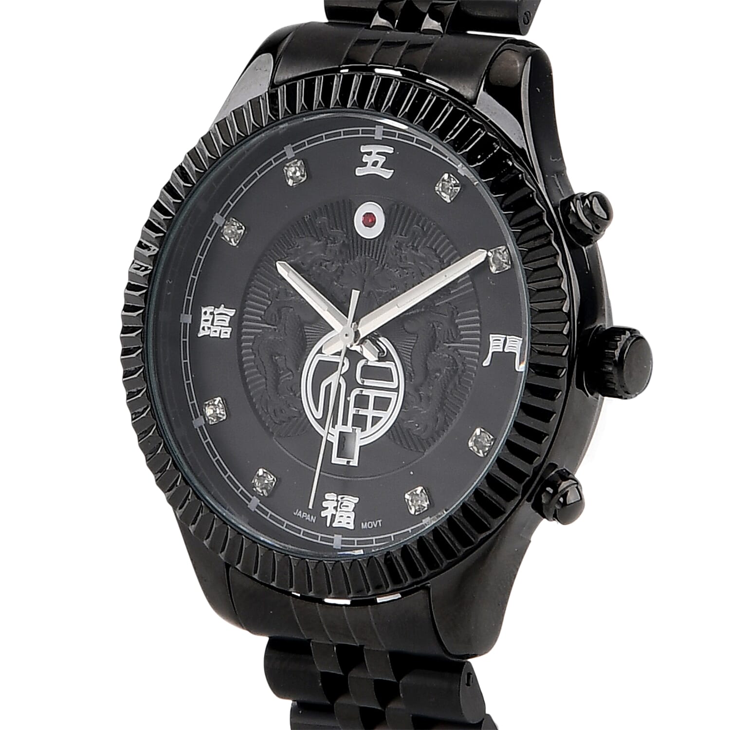 GENOA TIME V2 Miyota 2115 Quartz 3ATM WR Dragon Pattern &amp; Crystal Dial &amp; Black Case Mens Watch with Black Stainless Steel Strap V32519672 4