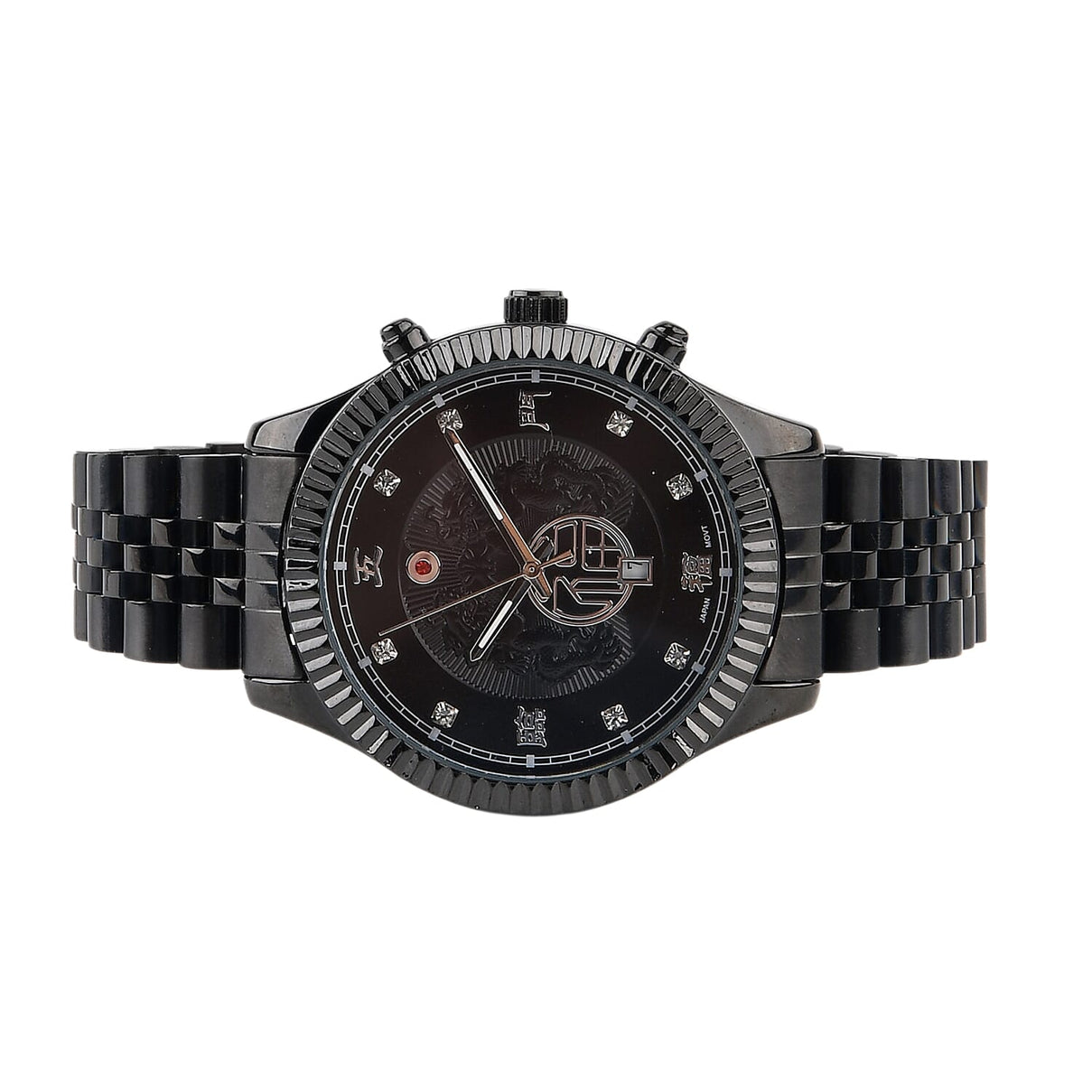 GENOA TIME V2 Miyota 2115 Quartz 3ATM WR Dragon Pattern &amp; Crystal Dial &amp; Black Case Mens Watch with Black Stainless Steel Strap V32519672 5