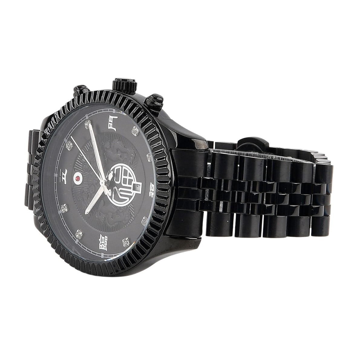 GENOA TIME V2 Miyota 2115 Quartz 3ATM WR Dragon Pattern &amp; Crystal Dial &amp; Black Case Mens Watch with Black Stainless Steel Strap V32519672 6