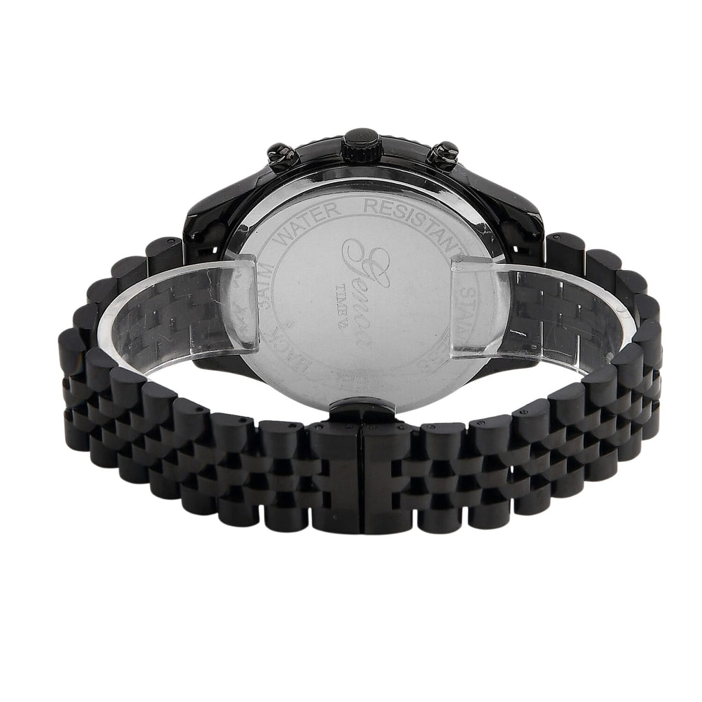 GENOA TIME V2 Miyota 2115 Quartz 3ATM WR Dragon Pattern & Crystal Dial & Black Case Mens Watch with Black Stainless Steel Strap
