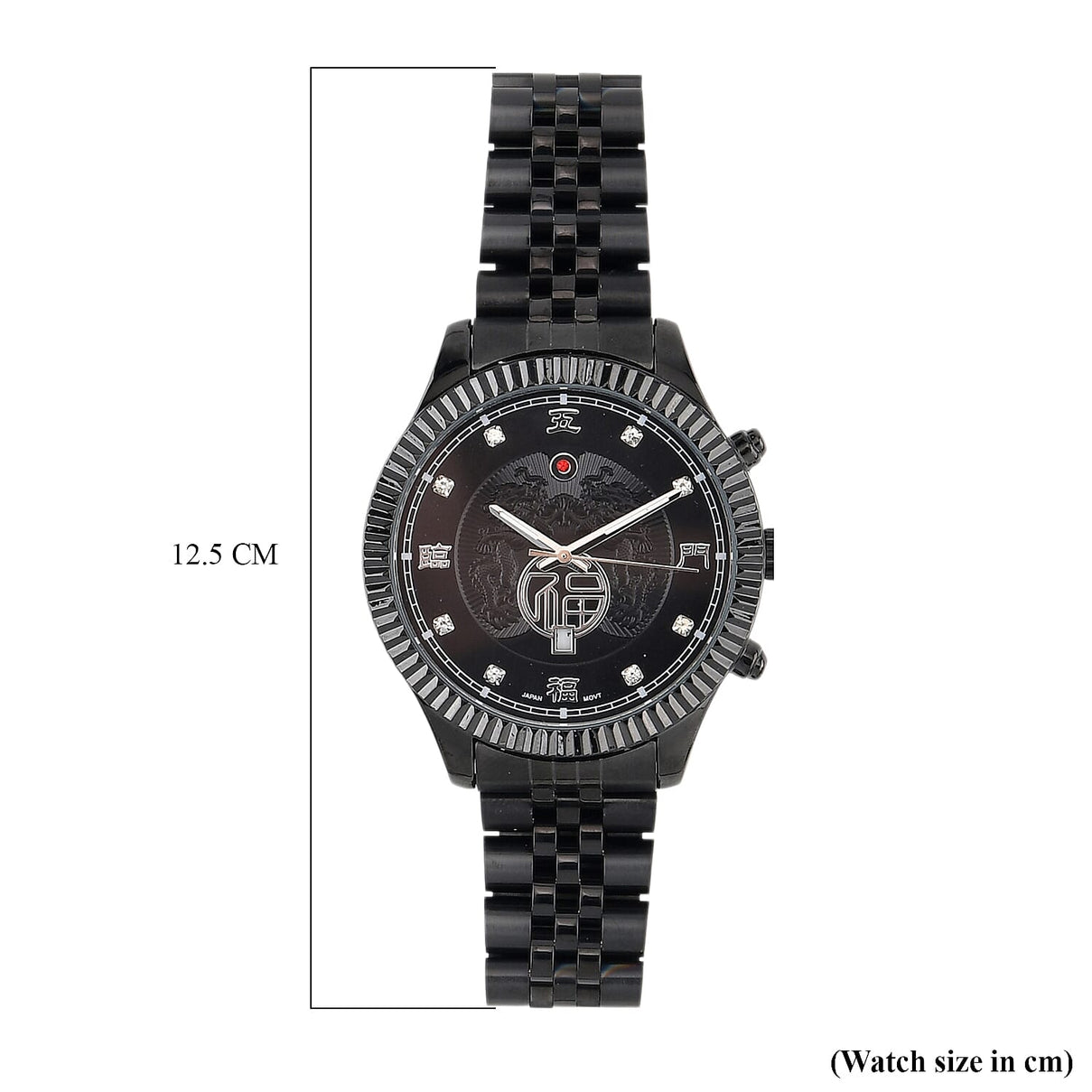 GENOA TIME V2 Miyota 2115 Quartz 3ATM WR Dragon Pattern &amp; Crystal Dial &amp; Black Case Mens Watch with Black Stainless Steel Strap V32519672 8
