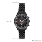 GENOA TIME V2 Miyota 2115 Quartz 3ATM WR Dragon Pattern & Crystal Dial & Black Case Mens Watch with Black Stainless Steel Strap