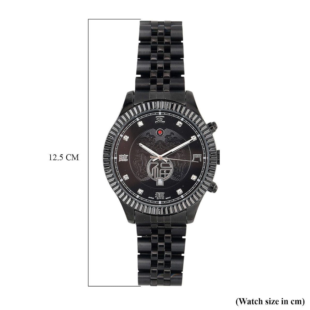 GENOA TIME V2 Miyota 2115 Quartz 3ATM WR Dragon Pattern &amp; Crystal Dial &amp; Black Case Mens Watch with Black Stainless Steel Strap V32519672 8