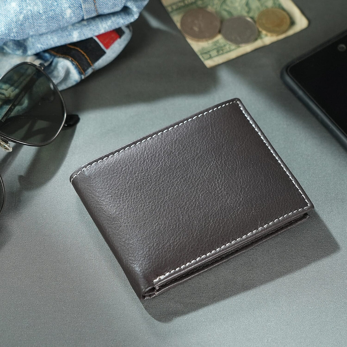 Genuine Leather Bi-Fold Men Wallet RFID - Brown 7162241 1