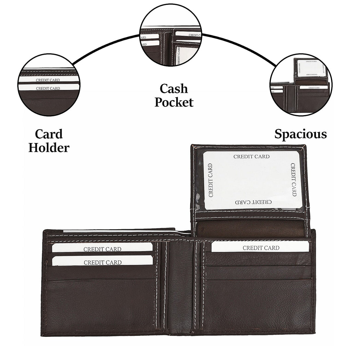 Genuine Leather Bi-Fold Men Wallet RFID - Brown 7162241 2