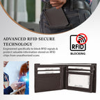 Genuine Leather Bi-Fold Men Wallet RFID (Size 23x9 cm) - Brown