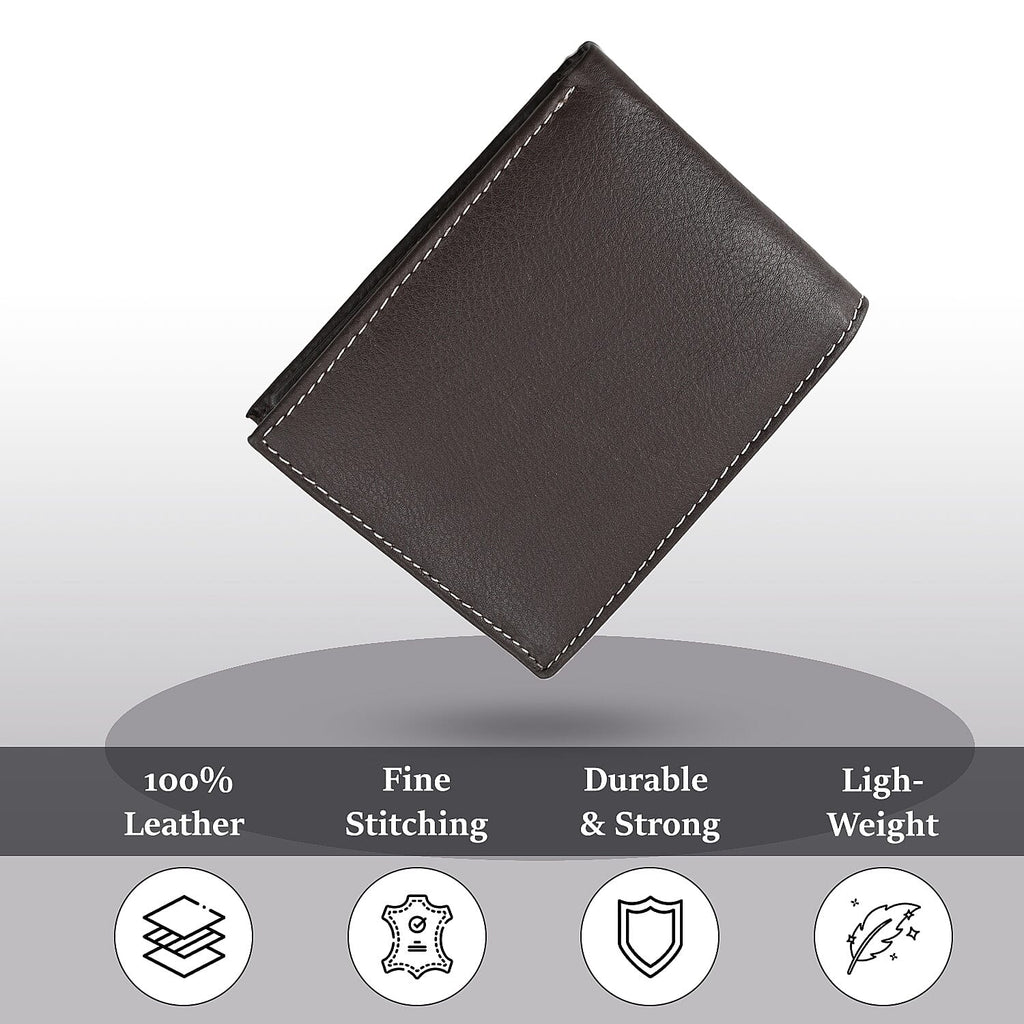 Genuine Leather Bi-Fold Men Wallet RFID (Size 23x9 cm) - Brown