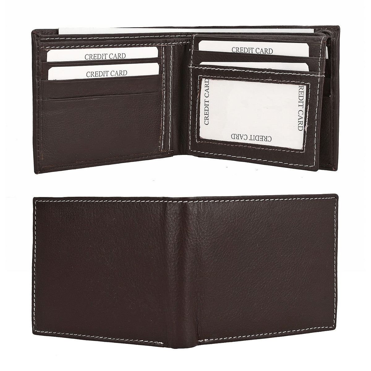 Genuine Leather Bi-Fold Men Wallet RFID - Brown 7162241 6