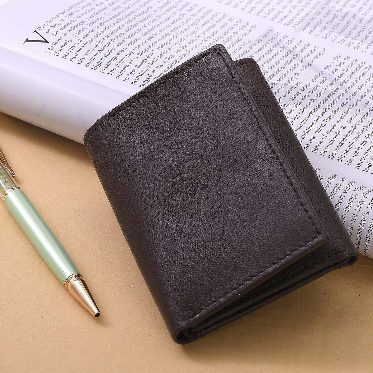 100% Genuine Leather Triflod Fold Men Wallet (RFID Protected) - Brown 7133281 1