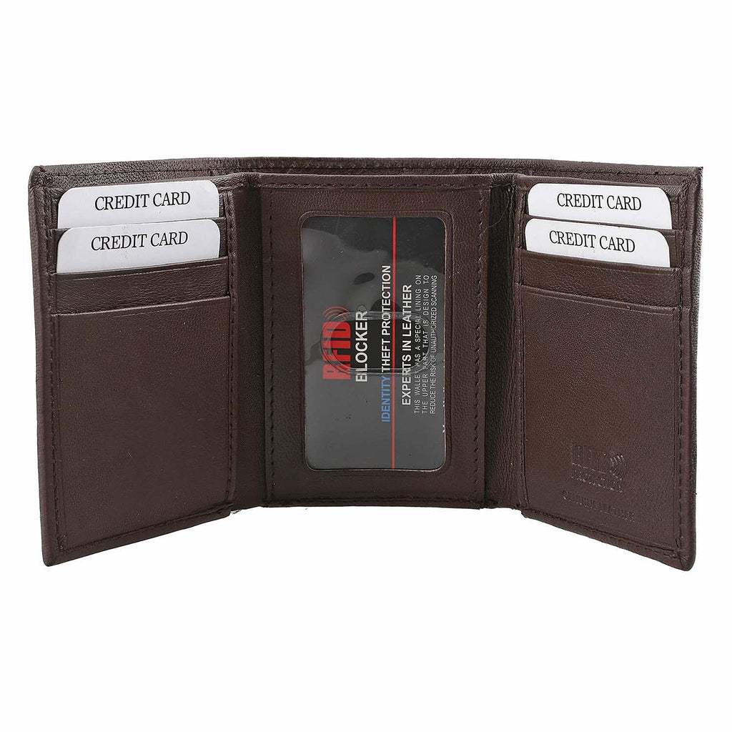 100% Genuine Leather Triflod Fold Men Wallet (RFID Protected) - Brown