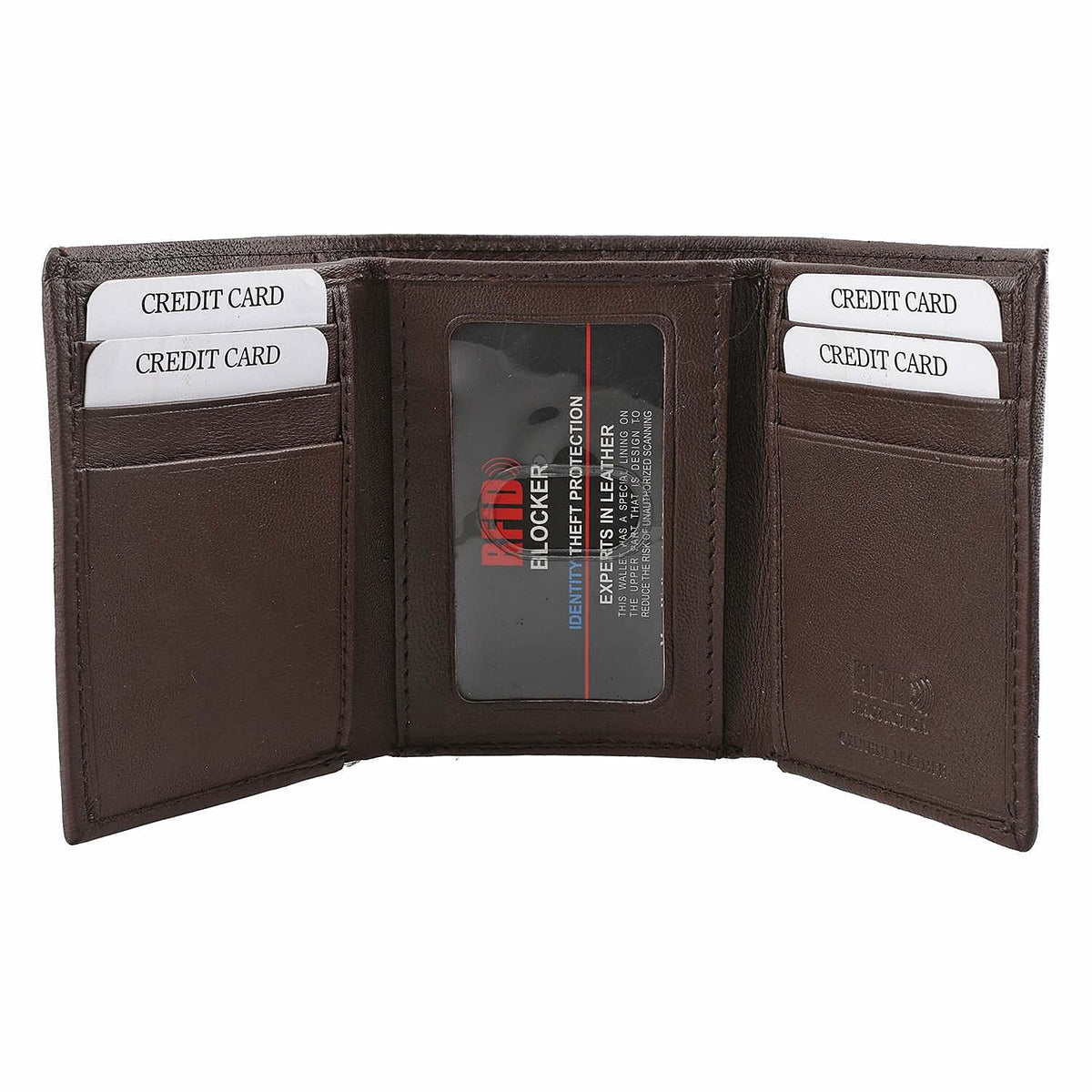 100% Genuine Leather Triflod Fold Men Wallet (RFID Protected) - Brown 7133281 4