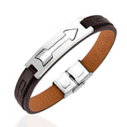 Leather Bracelet (Size - 8) in Silver Tone