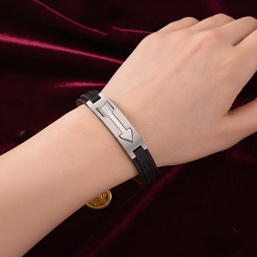 Genuine Leather Bracelet (Size - 8) in Silver Tone 8250104 9