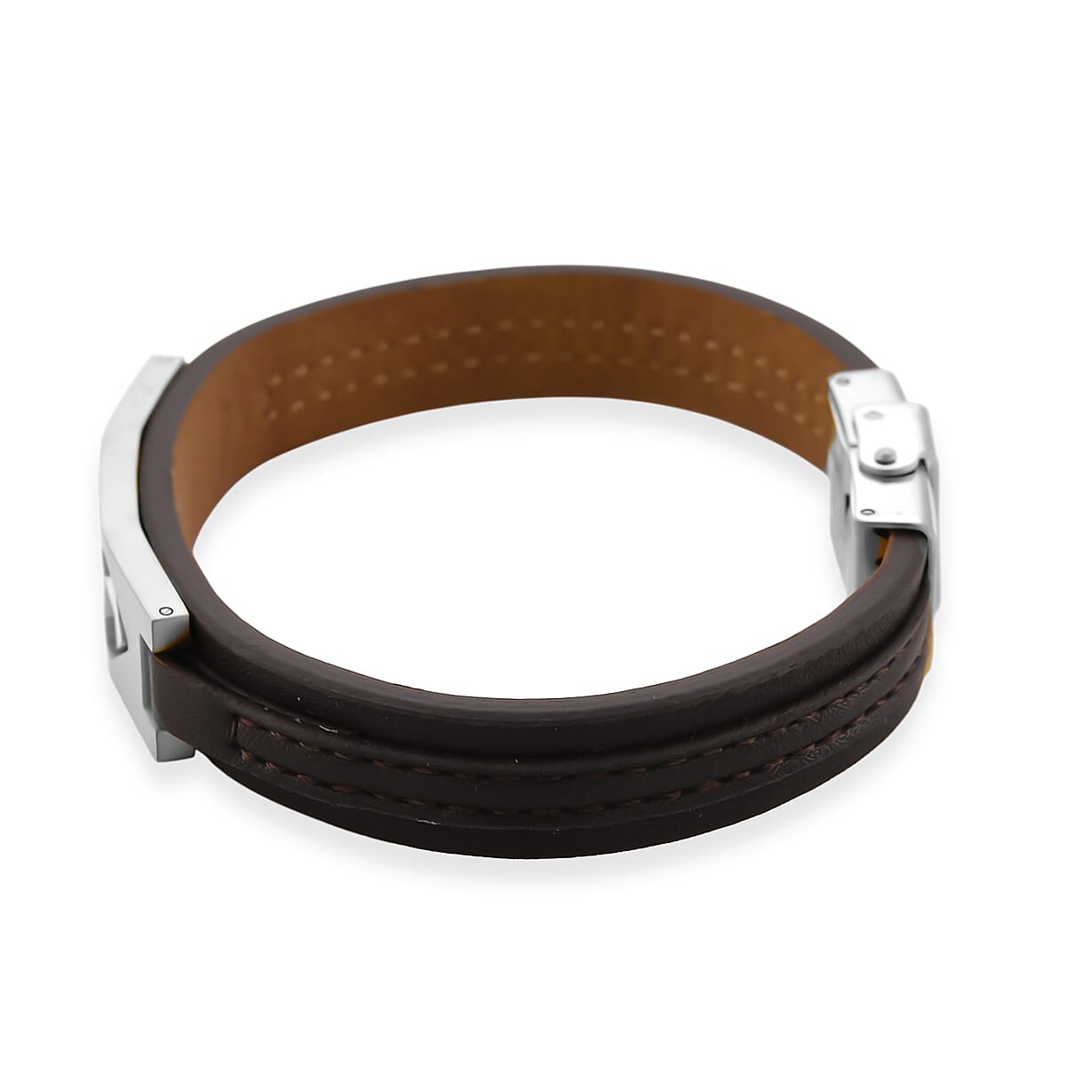 Genuine Leather Bracelet (Size - 8) in Silver Tone 8250104 11