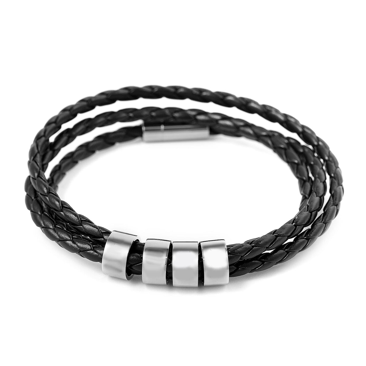 Genuine Leather Braided Bracelet in Stainless Steel 3623475 0