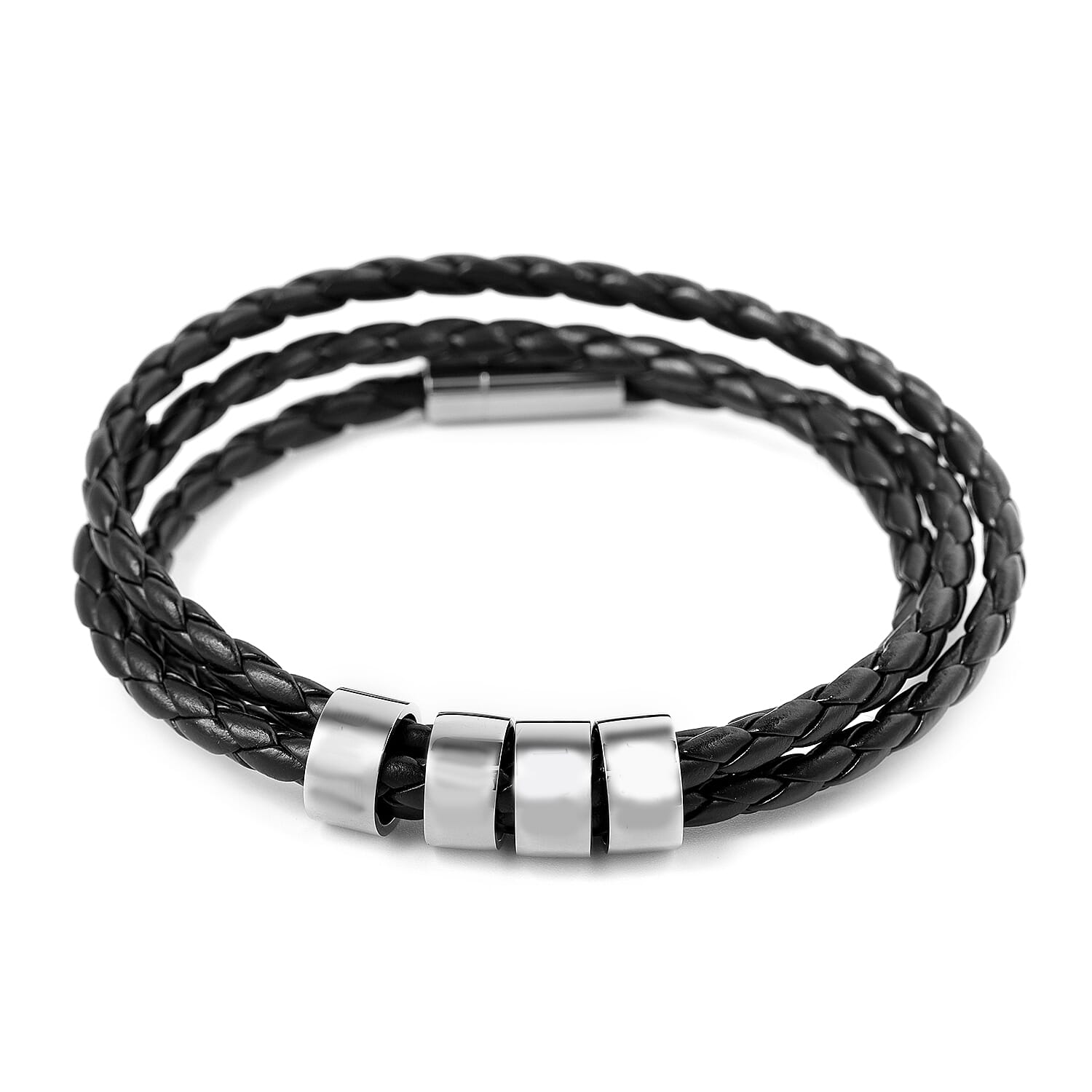 Genuine Leather Braided Bracelet in Stainless Steel 3623475 0