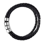 Genuine Leather Braided Bracelet (Size 8) in Stainless Steel