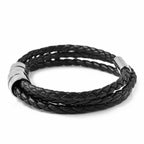 Genuine Leather Braided Bracelet (Size 8) in Stainless Steel