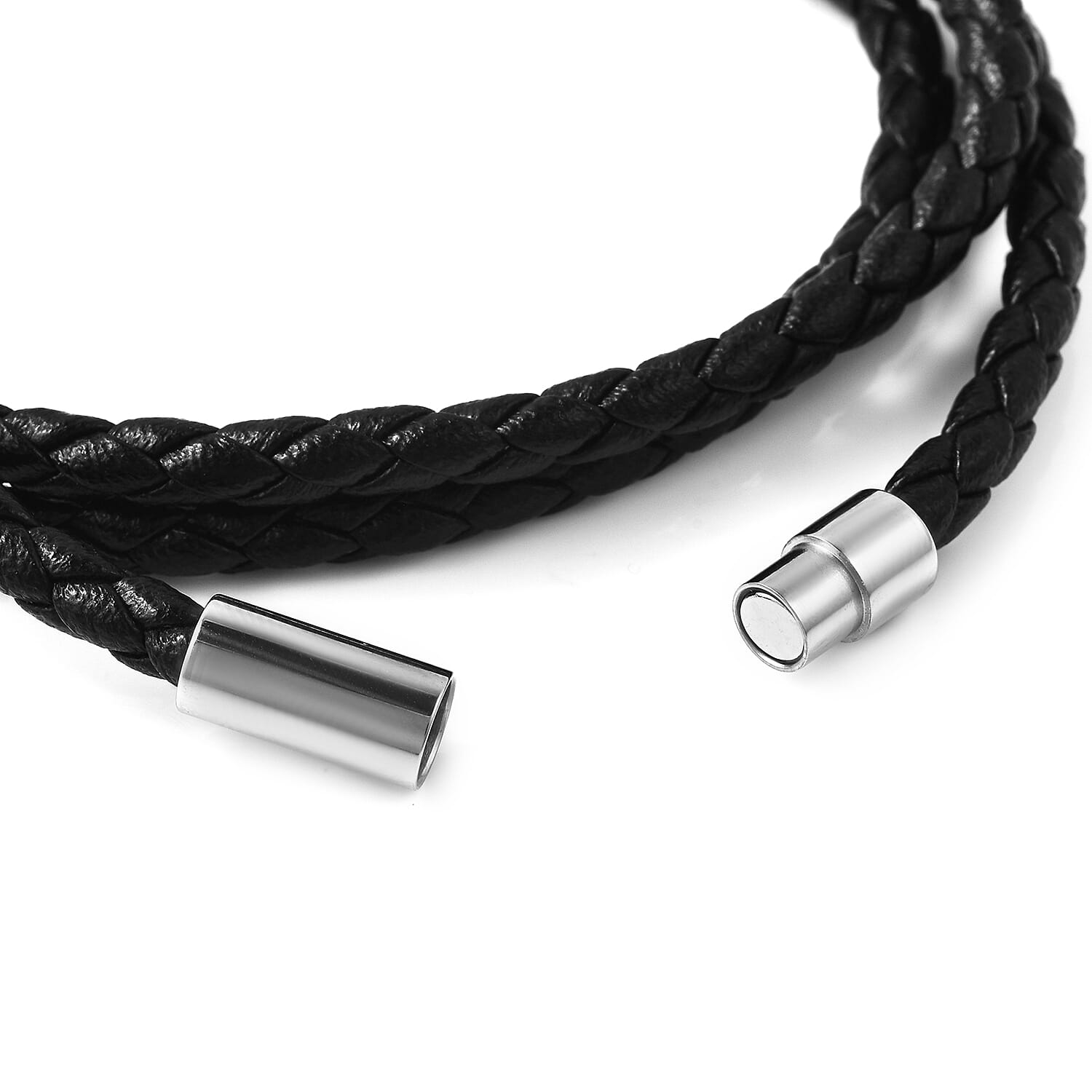 Genuine Leather Braided Bracelet in Stainless Steel 3623475 5