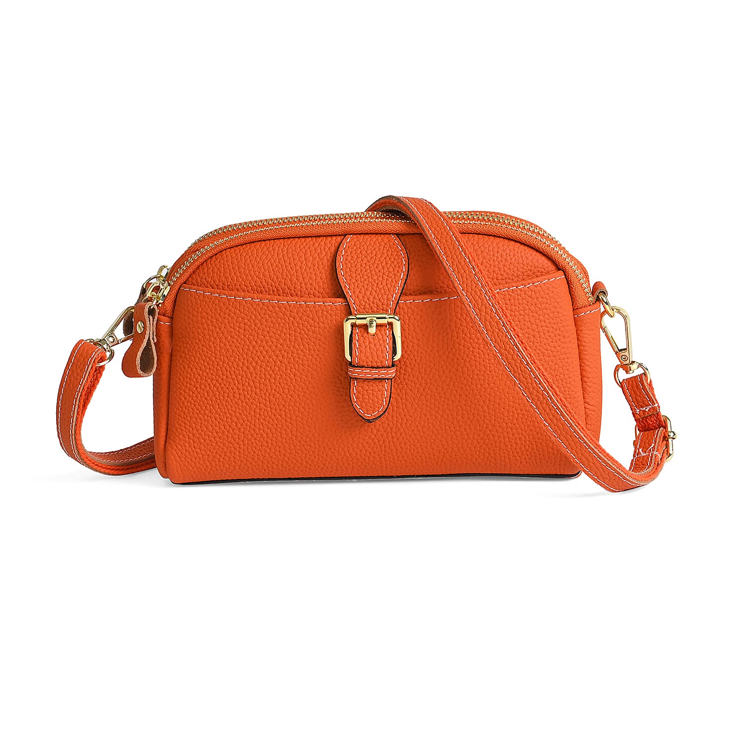 Genuine Leather Classic Crossbody Bag - Orange 8040398 6