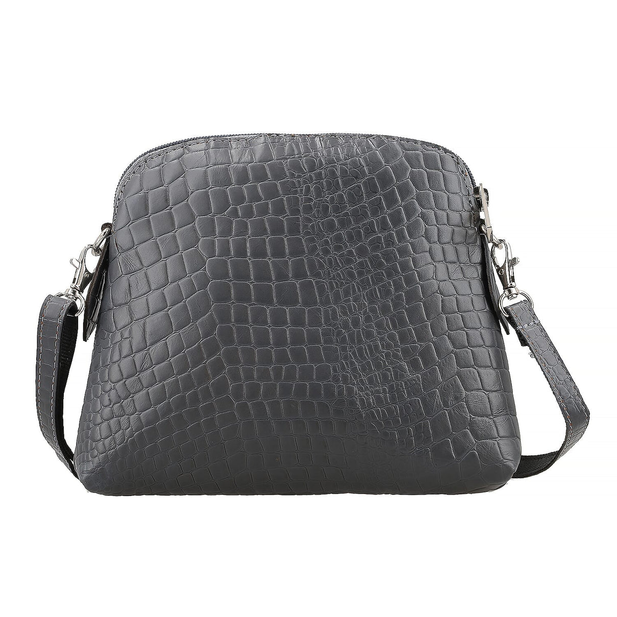 Genuine Leather Croc Embossed Crossbody Bag  - Grey 7617855 0