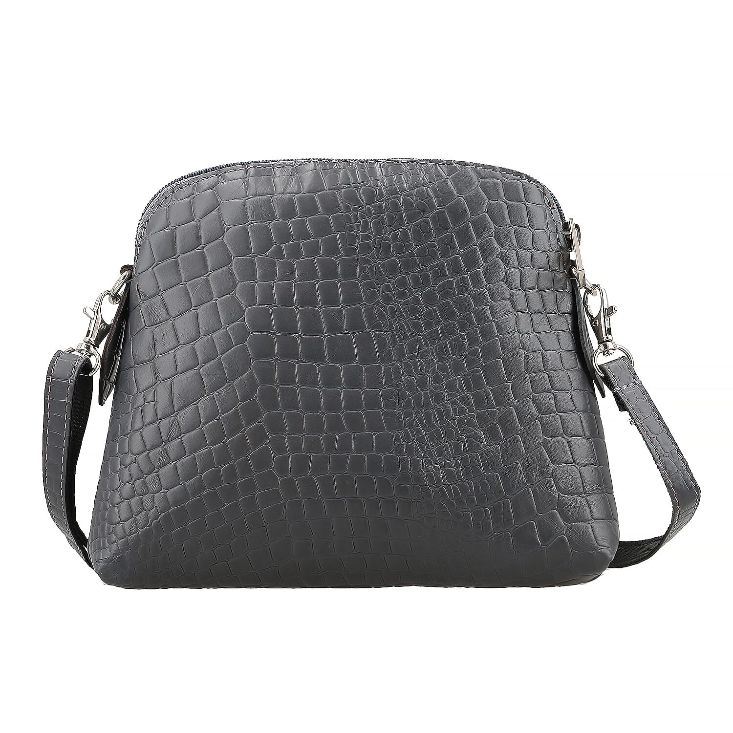 Genuine Leather Croc Embossed Crossbody Bag  - Grey 7617855 0