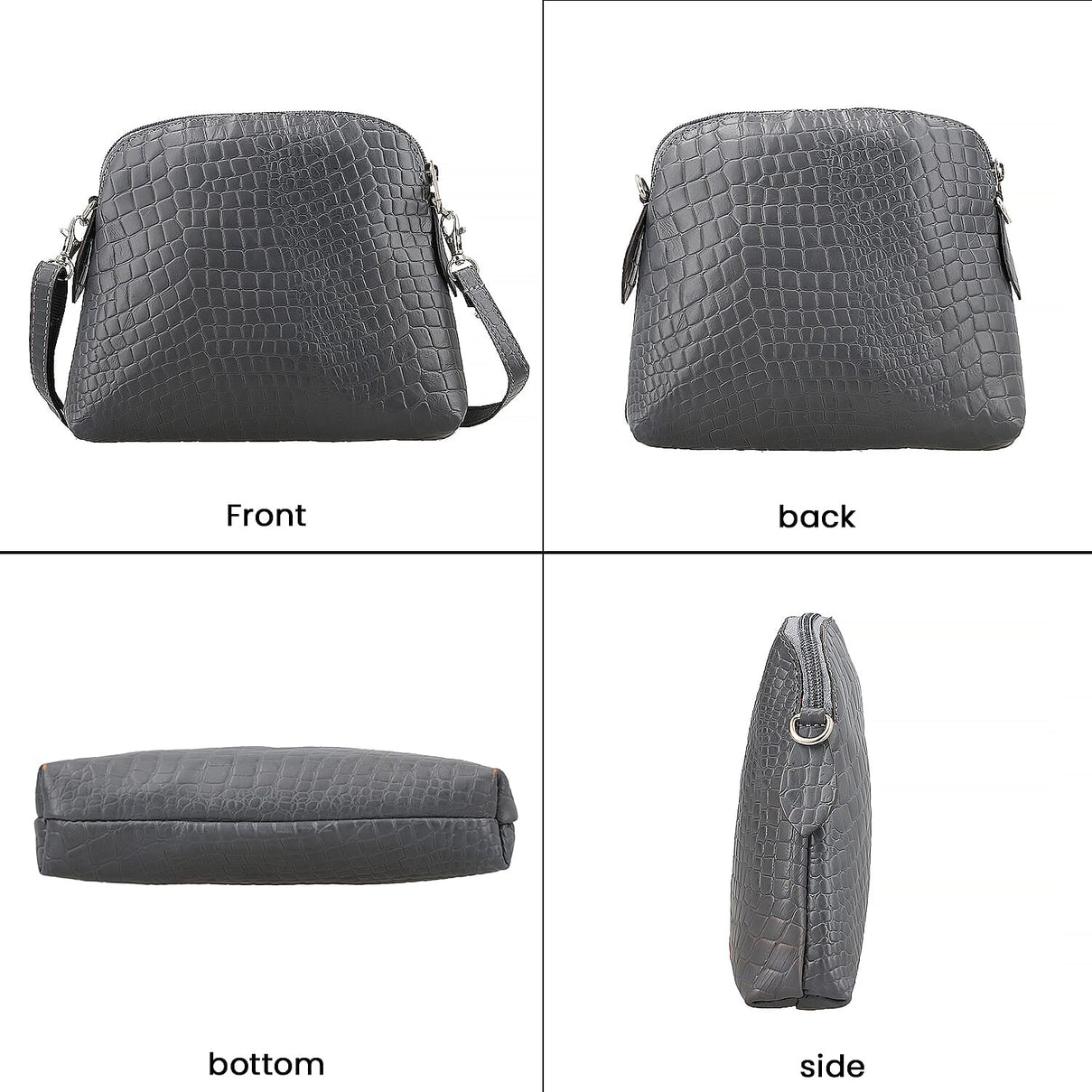 Genuine Leather Croc Embossed Crossbody Bag  - Grey 7617855 4