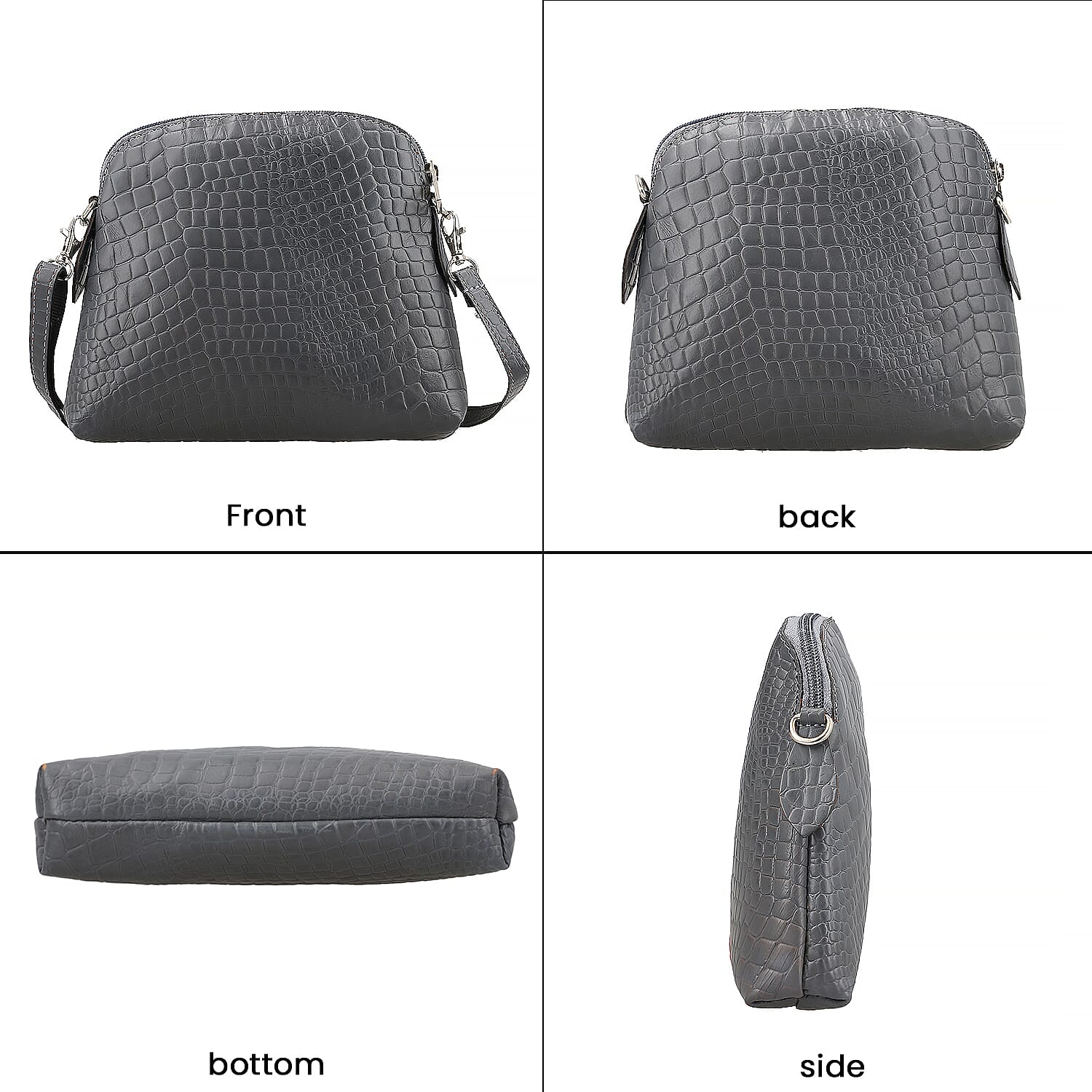 Genuine Leather Croc Embossed Crossbody Bag  - Grey 7617855 4