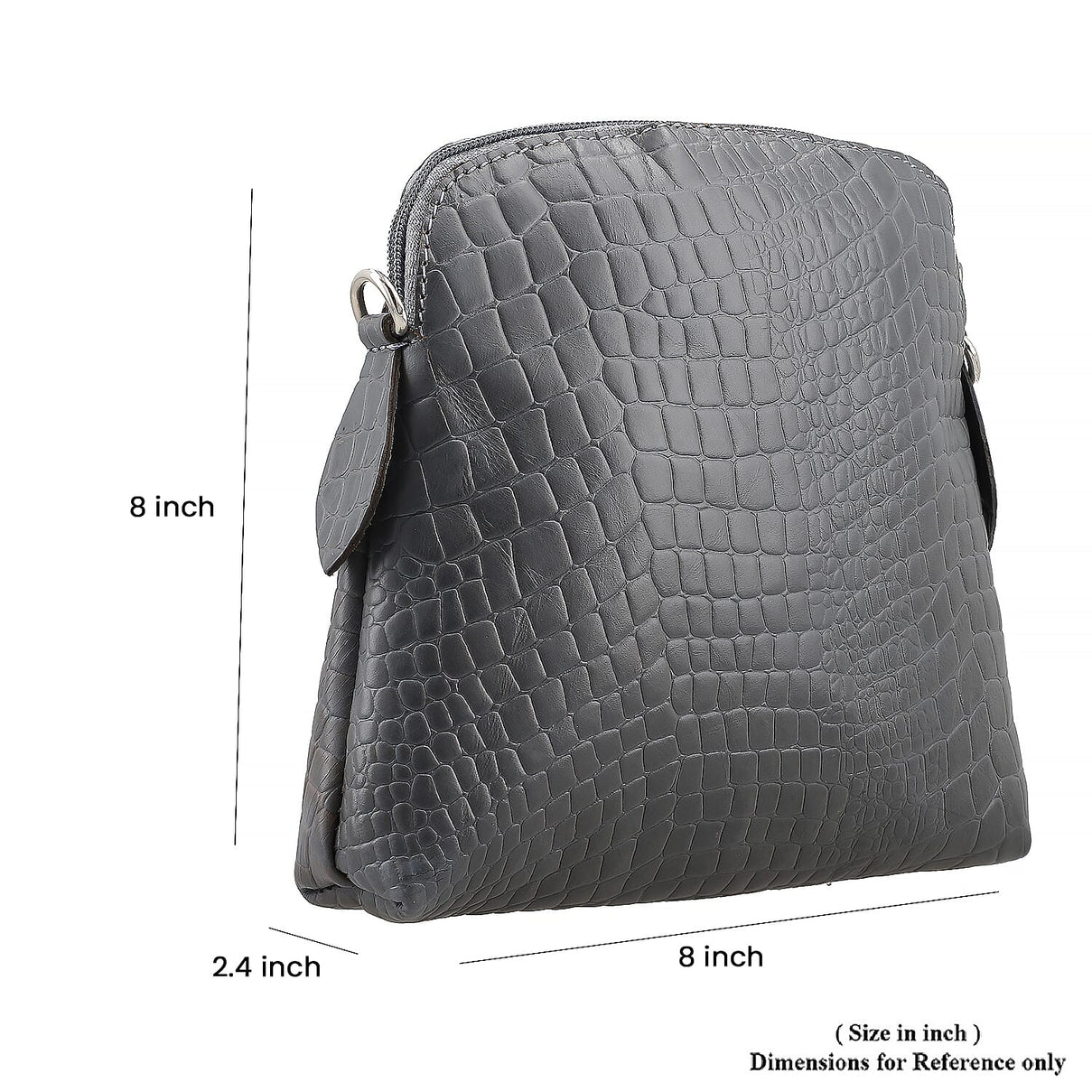 Genuine Leather Croc Embossed Crossbody Bag  - Grey 7617855 5