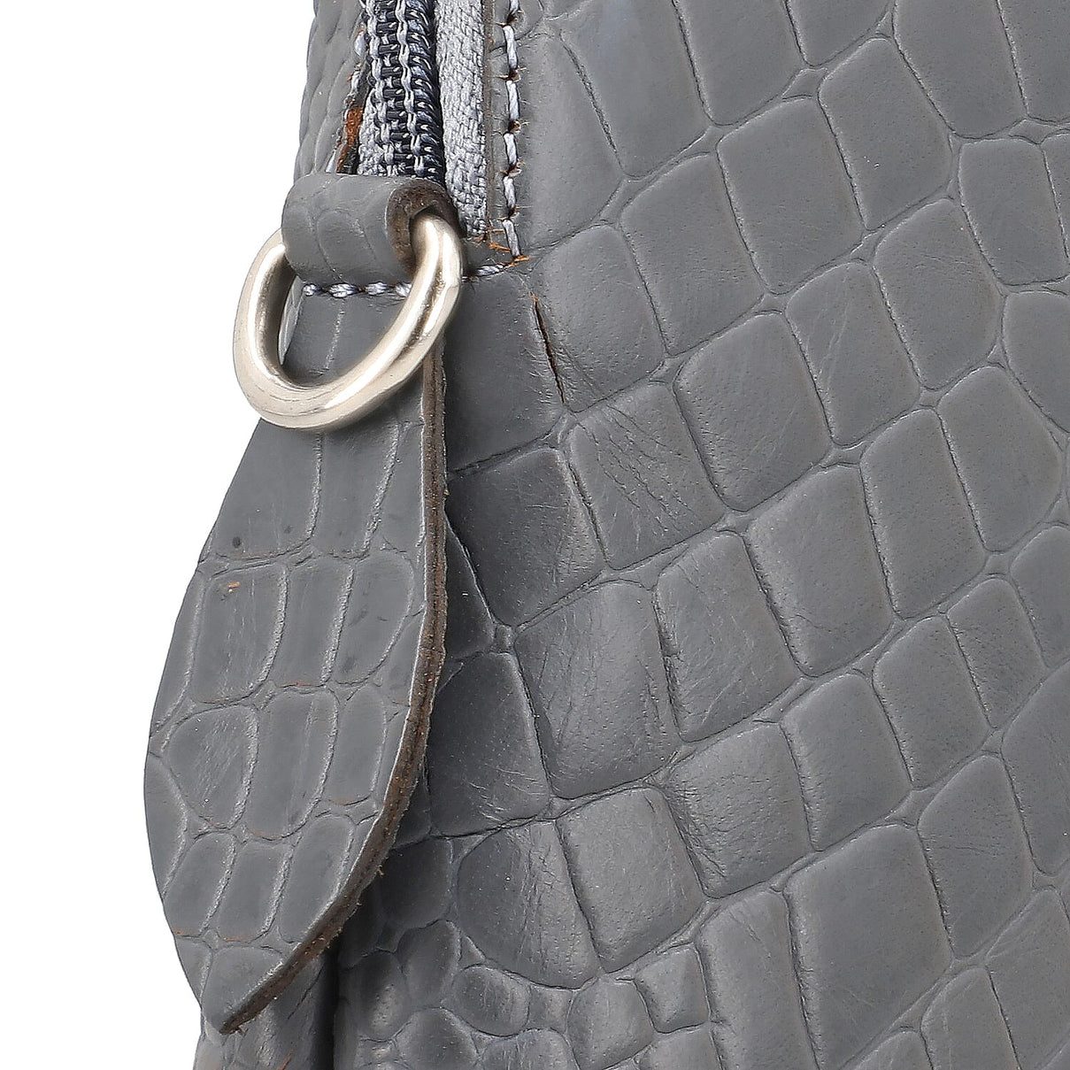 Genuine Leather Croc Embossed Crossbody Bag  - Grey 7617855 6