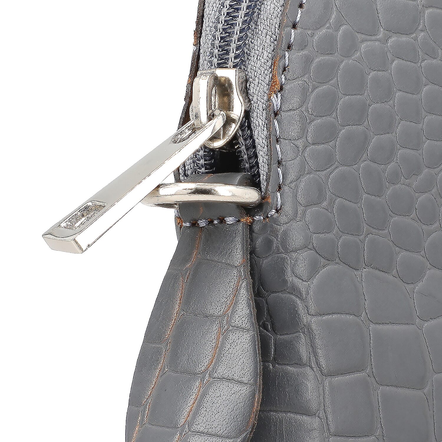 Genuine Leather Croc Embossed Crossbody Bag  - Grey 7617855 7