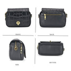 Sencilez Of Barcelona 100% Genuine Leather Croc Emobossed Crossbody Bag - Black