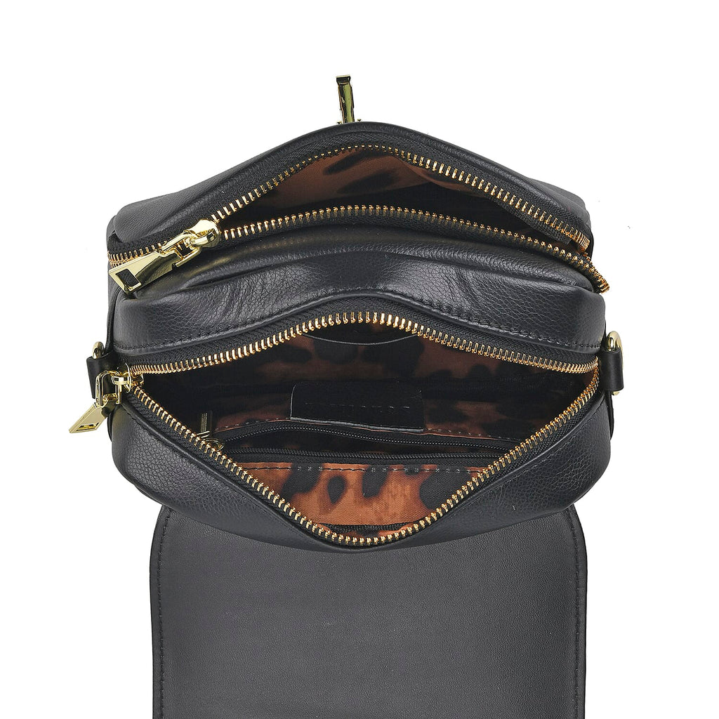 Sencilez Of Barcelona 100% Genuine Leather Croc Emobossed Crossbody Bag - Black