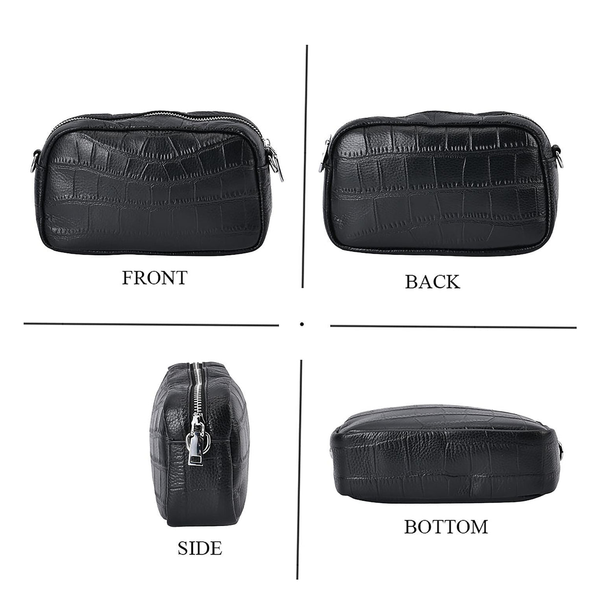 100% Genuine Leather Croc Emobossed Crossbody Bag With LOVE lettering Long Shoulder Strap - Black 7625315 1