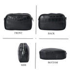 100% Genuine Leather Croc Emobossed Crossbody Bag With LOVE lettering Long Shoulder Strap - Black