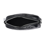 100% Genuine Leather Croc Emobossed Crossbody Bag With LOVE lettering Long Shoulder Strap - Black