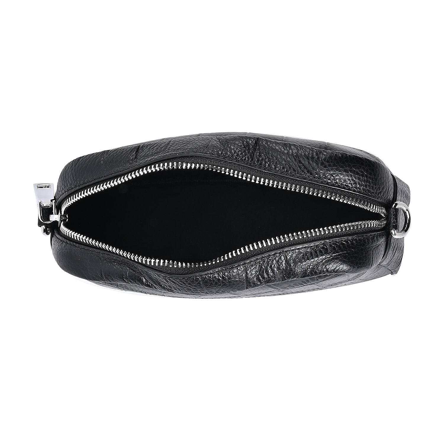 100% Genuine Leather Croc Emobossed Crossbody Bag With LOVE lettering Long Shoulder Strap - Black 7625315 2