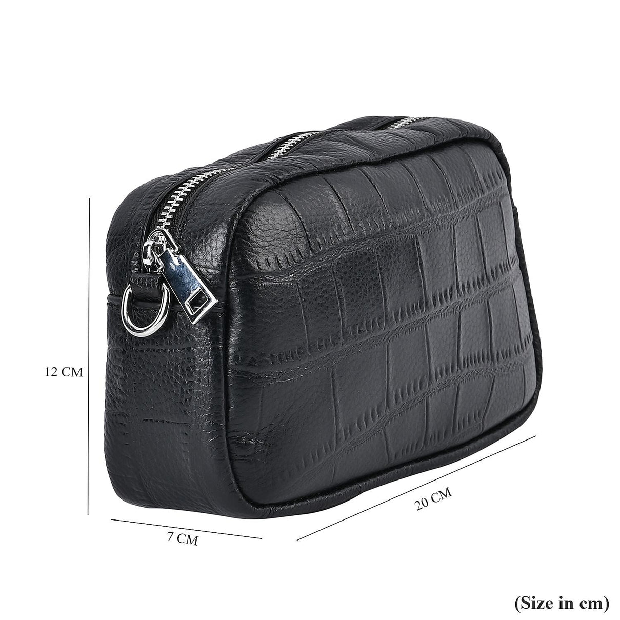 100% Genuine Leather Croc Emobossed Crossbody Bag With LOVE lettering Long Shoulder Strap - Black 7625315 4
