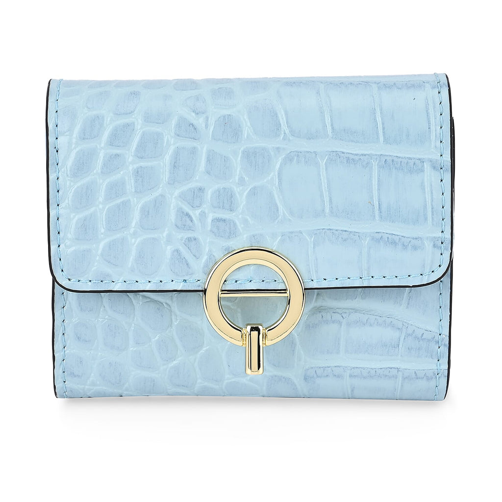 RFID Protected Genuine Leather Croco Embossed Wallet - Light Blue