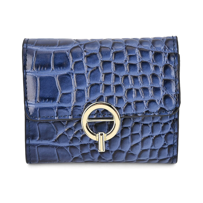 RFID Protected Genuine Leather Croco Embossed Wallet - Navy 7630943 1