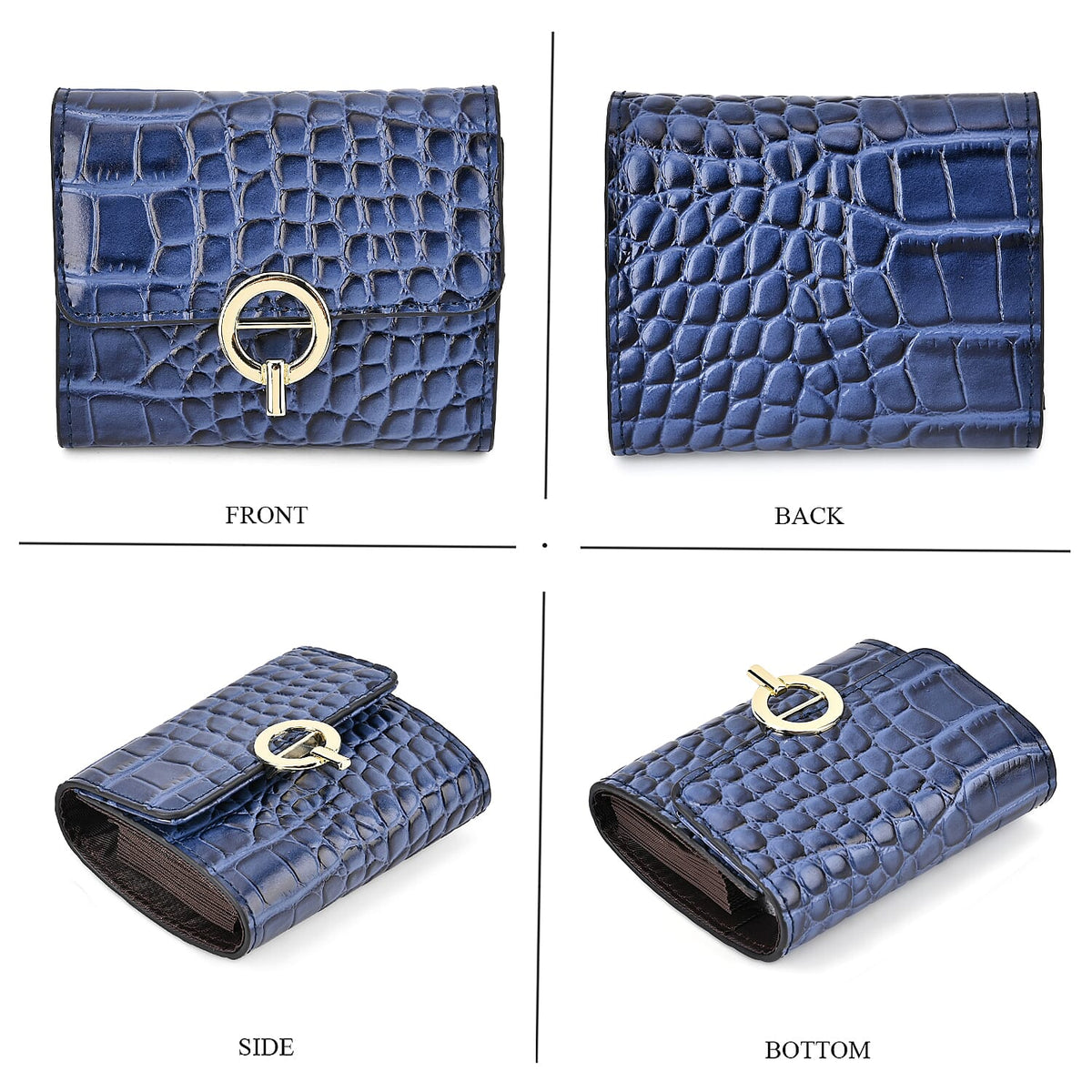 RFID Protected Genuine Leather Croco Embossed Wallet - Navy 7630943 3