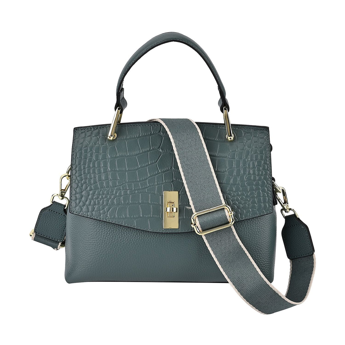 Genuine Leather Crocodile Embossed Crossbody Bag With 2 Strap - Blue 7585815 0