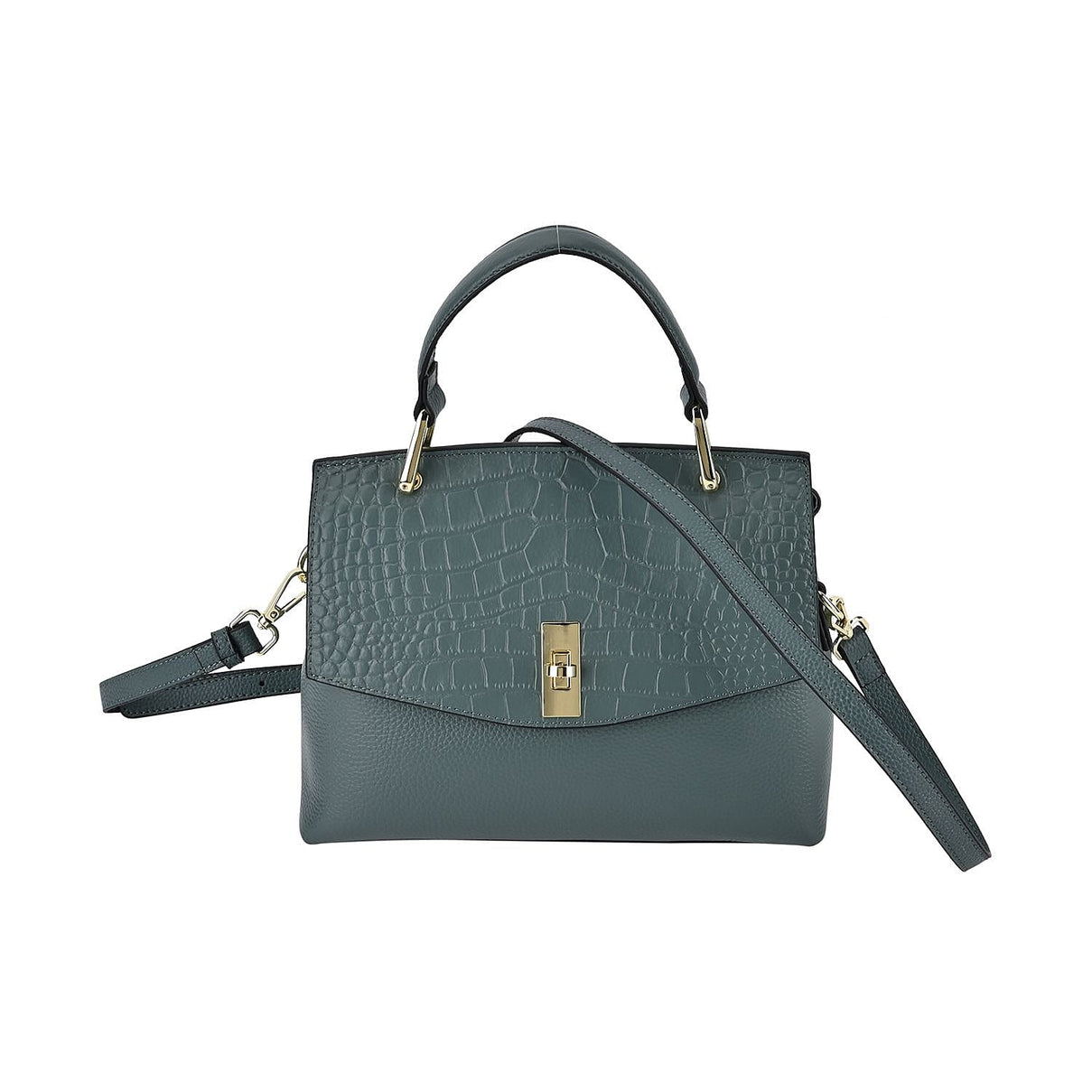Genuine Leather Crocodile Embossed Crossbody Bag With 2 Strap - Blue 7585815 3
