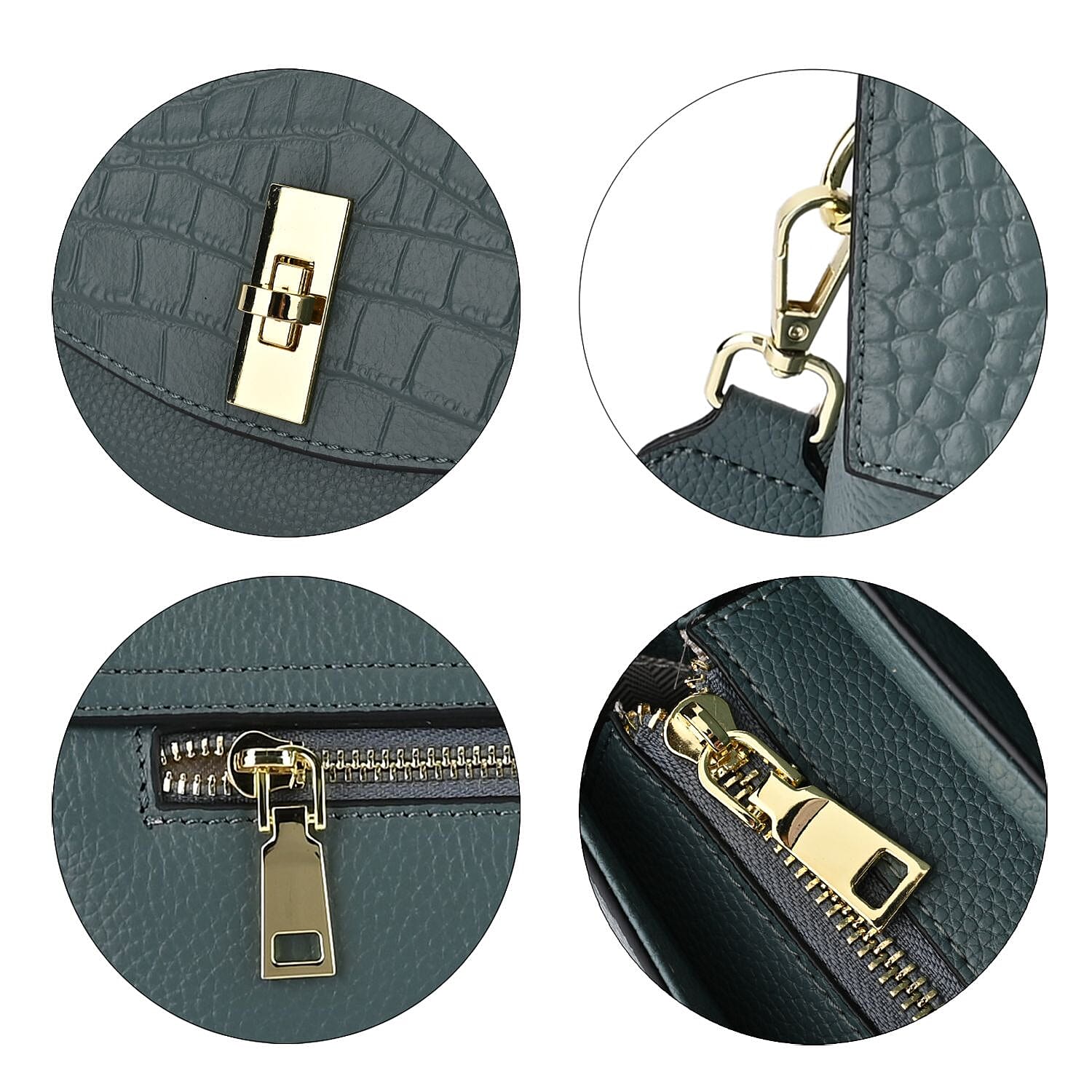 Genuine Leather Crocodile Embossed Crossbody Bag With 2 Strap - Blue 7585815 5