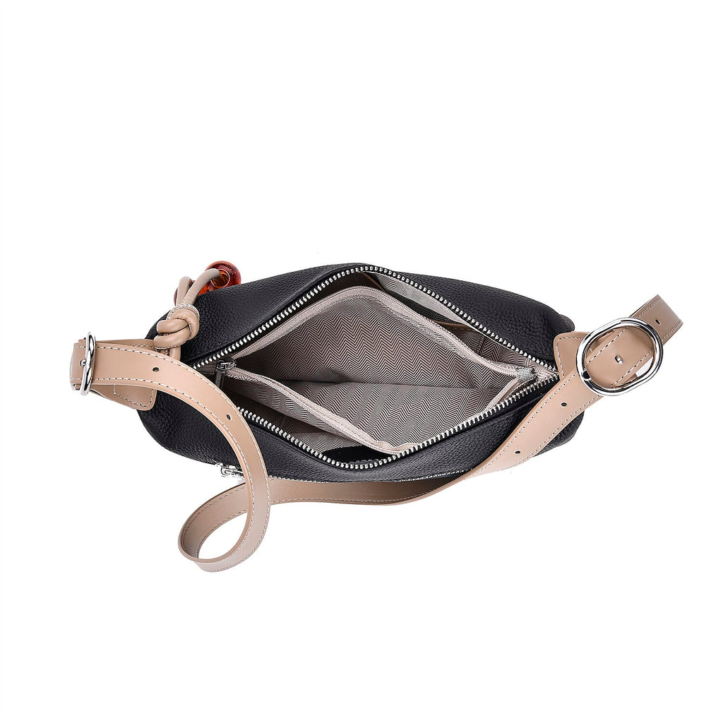Genuine Leather Crossbody Bag - Black