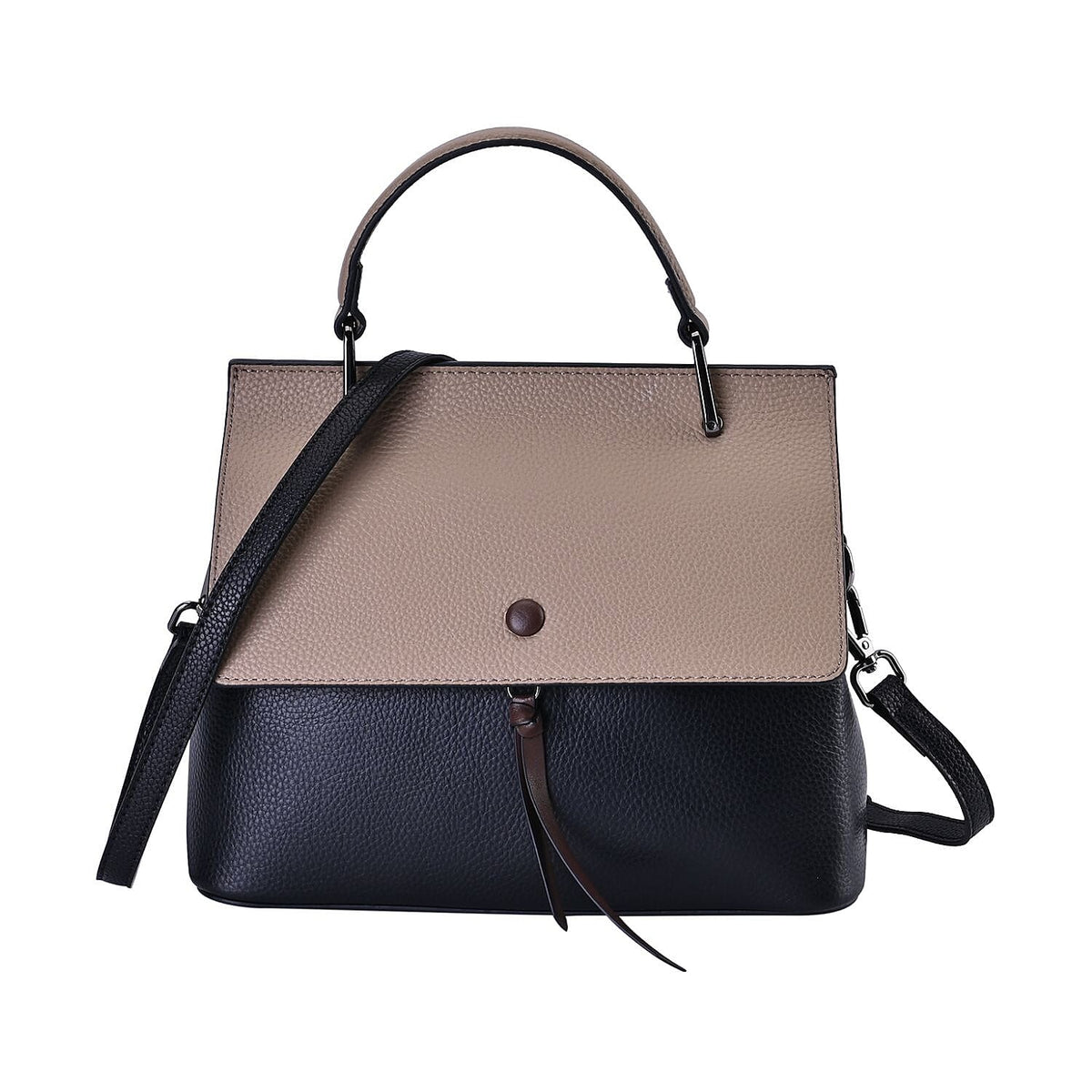 Genuine Leather Crossbody Bag with 2 Exterior Zipped Pockets &amp; Shoulder Strap - Black 7590715 0