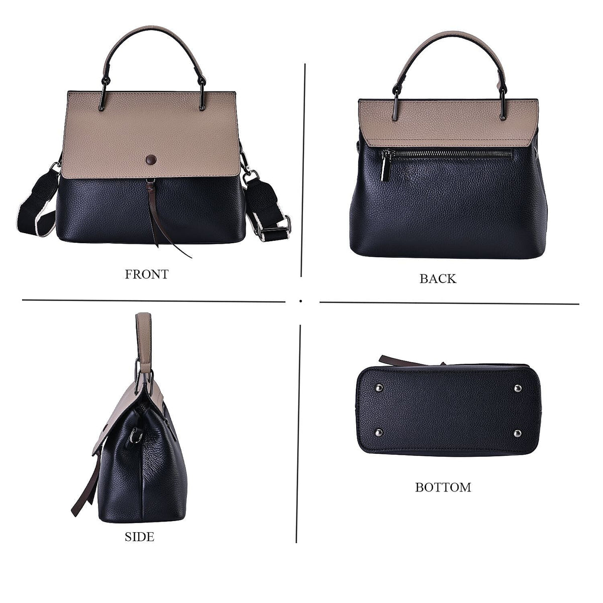 Genuine Leather Crossbody Bag with 2 Exterior Zipped Pockets &amp; Shoulder Strap - Black 7590715 2